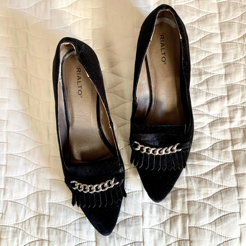 Rialto Suede Black Block Heels Size 9.5